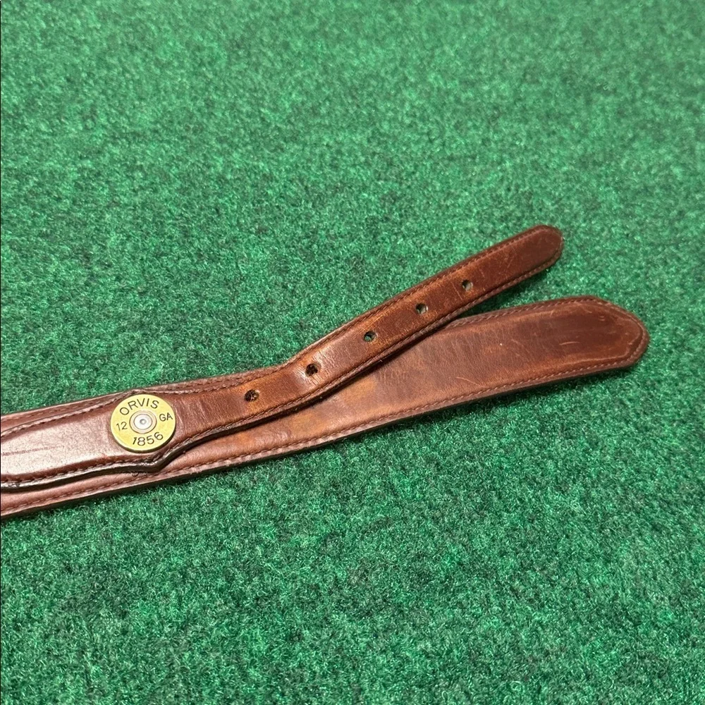Orvis 12-Gauge Shotgun Brown Leather Belt (Brass Buckle / Size 42)